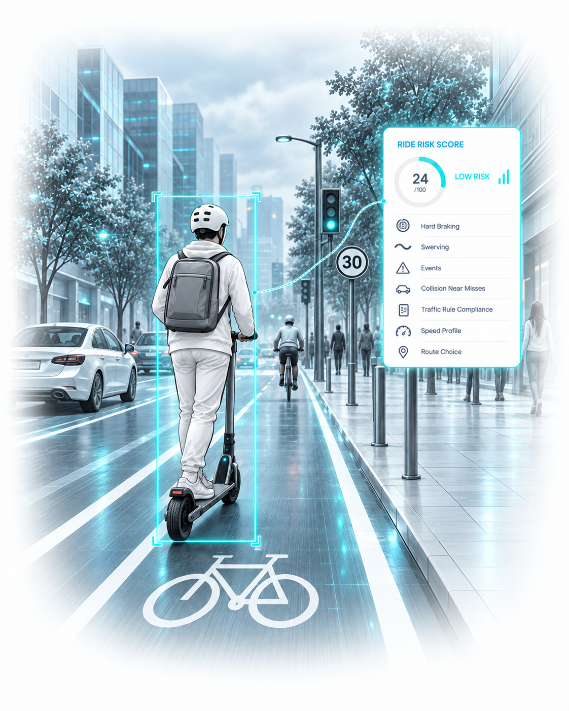 Risk scores across riders and rides