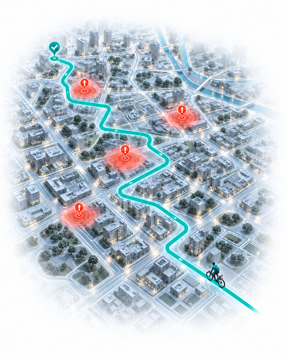 Routing view on a city map with hazard points